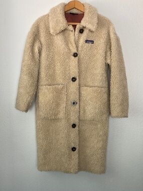 PATAGONIA Women's Recycled High-Pile Fleece Long Coat Small Teddy Sherpa Cream